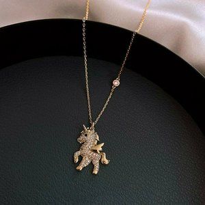 Animal Horse Crystal Zircon Pendant Necklace Unicorn
